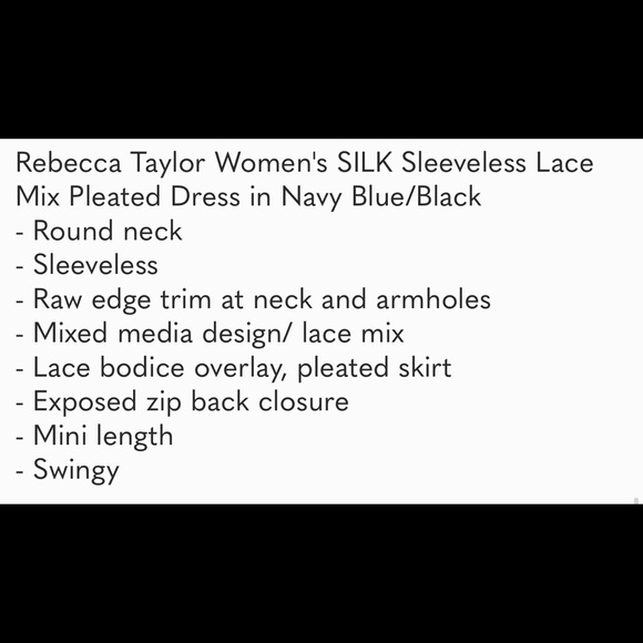 REBECCA TAYLOR $425 Navy Blue Lace Dress Black Pleated Skirt Silk Mix Contrast - Picture 14 of 15